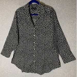 Foxcroft Wrinkle Free Shaped Fit Tunic Top‎ Polka Dot Womens 16W Black White